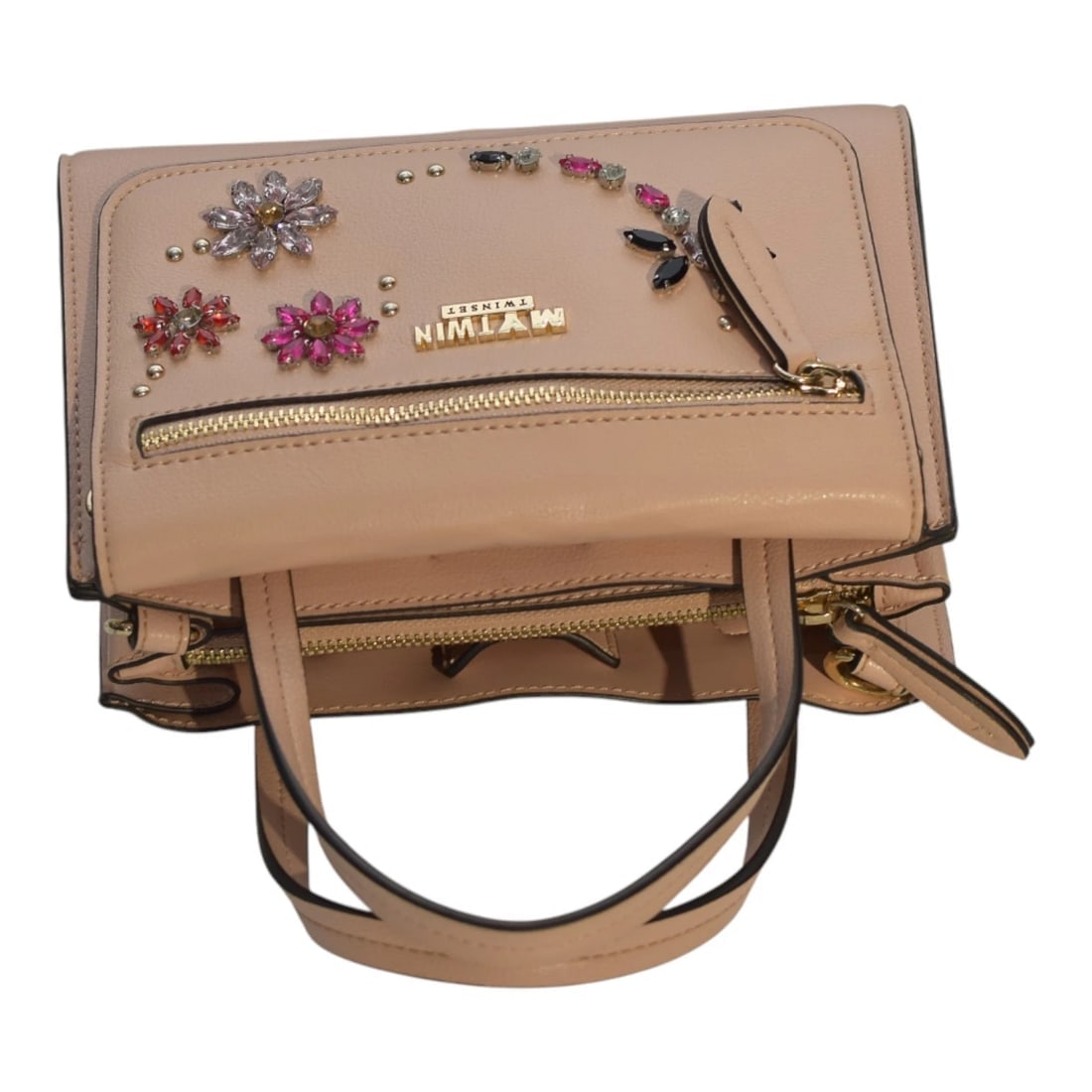 My Twin Twinset Nude Pink Embellished Handbag with Detachable Pouch & Strap - 9