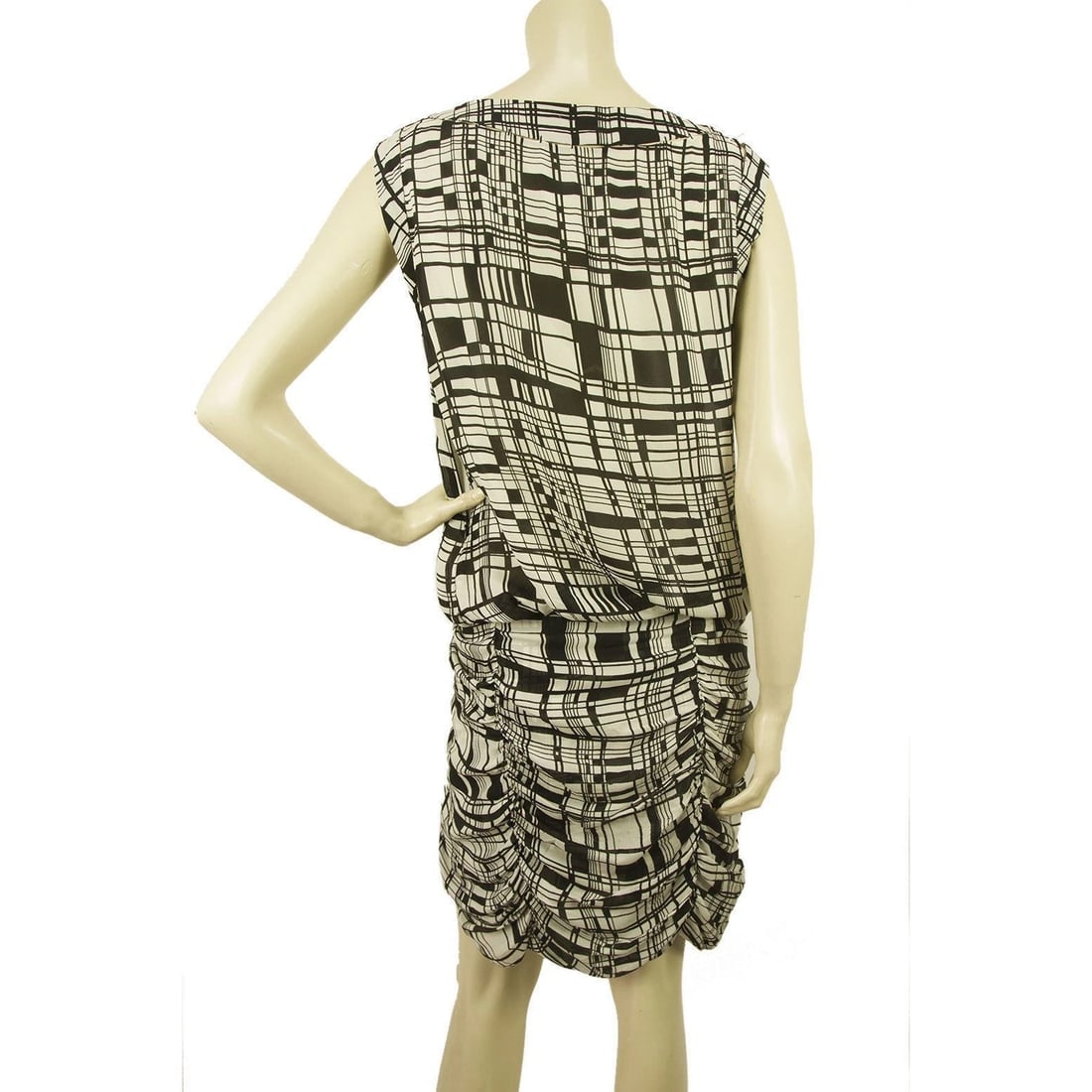 Anna Molinari Geometrical Printed Black White Silk Draped mini Dress - 2
