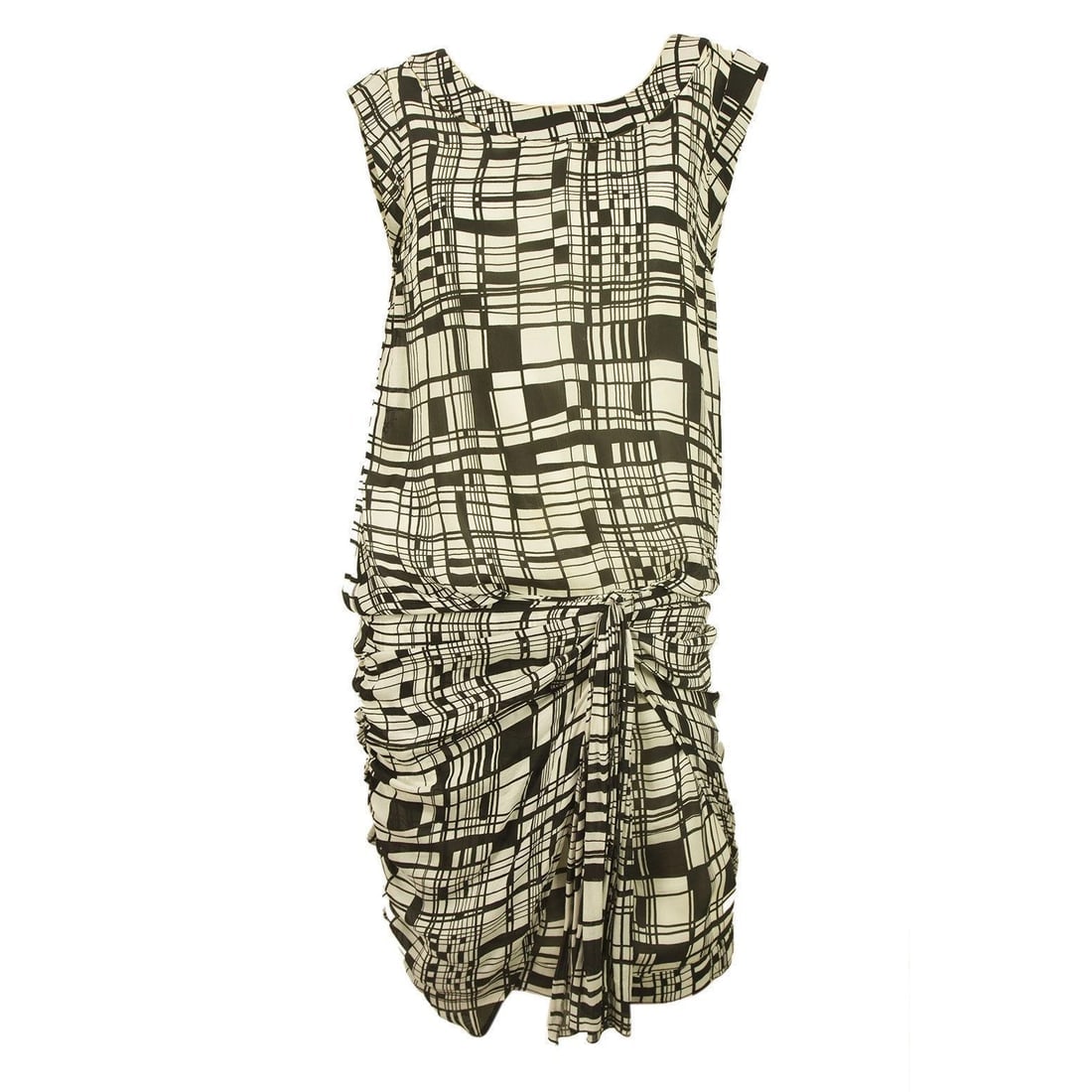 Anna Molinari Geometrical Printed Black White Silk Draped mini Dress - 8