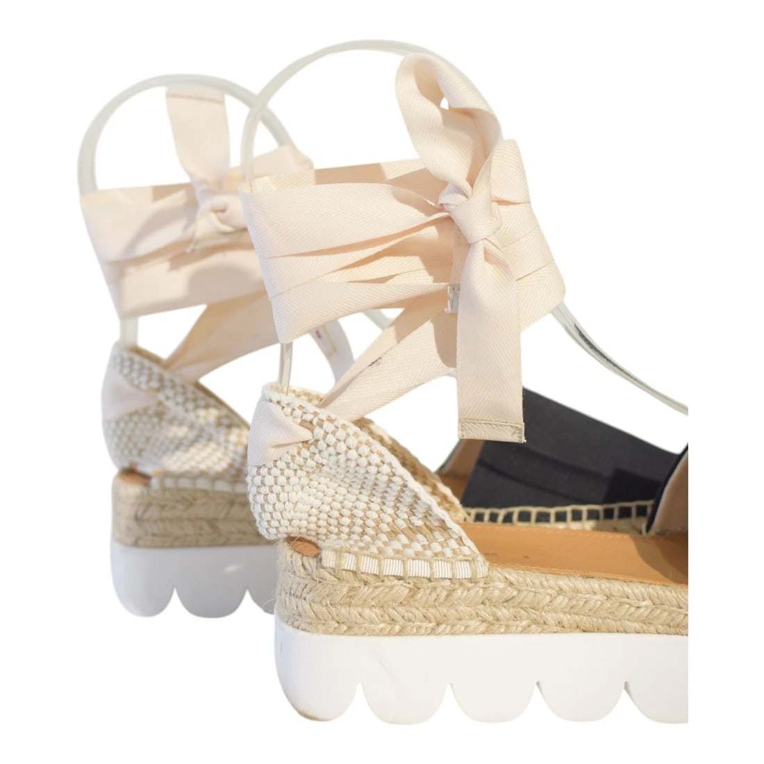 Marni Beige Black Fabric Ankle Tie Up Espadrille Platform Shoes size 38 - 10