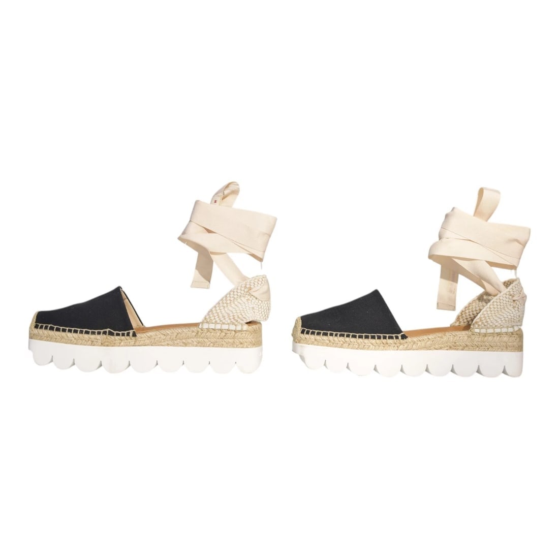 Marni Beige Black Fabric Ankle Tie Up Espadrille Platform Shoes size 38 - 4
