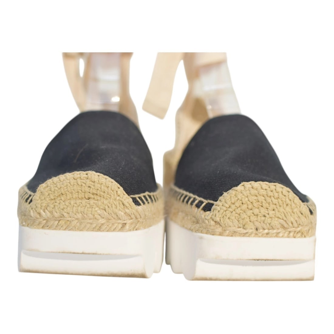 Marni Beige Black Fabric Ankle Tie Up Espadrille Platform Shoes size 38 - 9