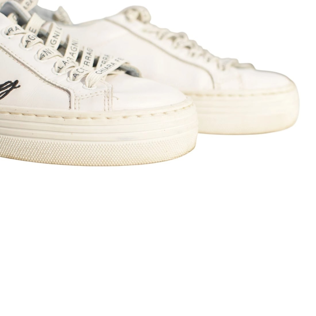 Chiara Ferragni White Leather Sneakers “Flirting” Logo Glitter Flatform 38 US 8 - 11