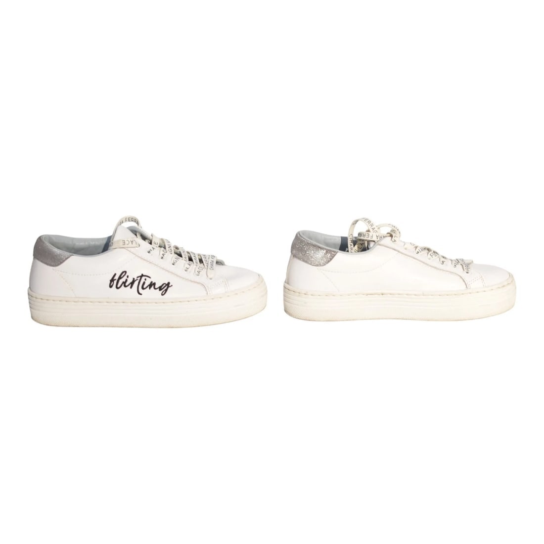 Chiara Ferragni White Leather Sneakers “Flirting” Logo Glitter Flatform 38 US 8 - 4