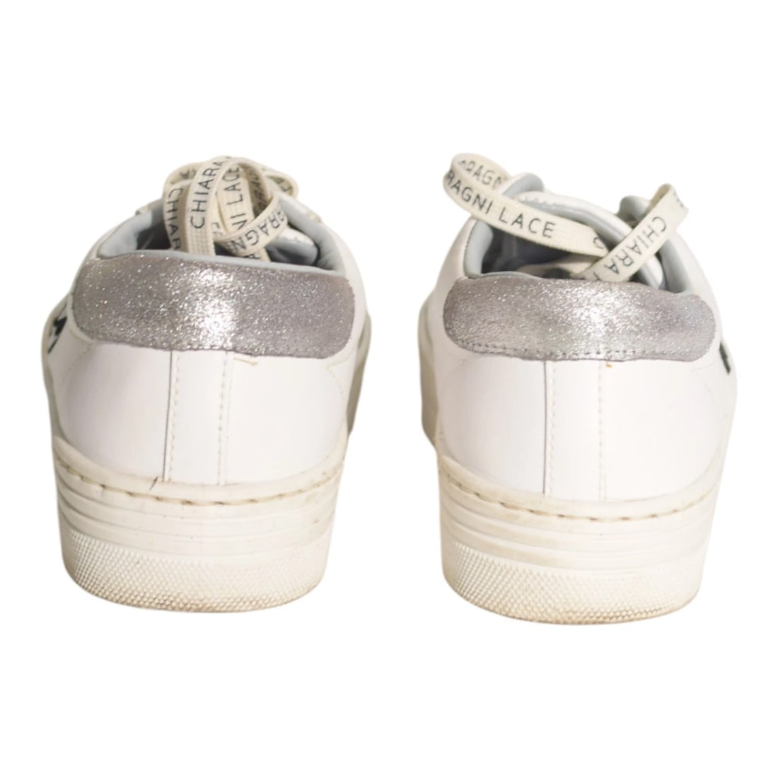 Chiara Ferragni White Leather Sneakers “Flirting” Logo Glitter Flatform 38 US 8 - 5