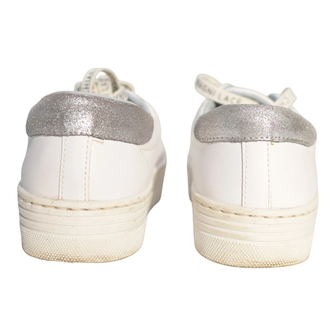 Chiara Ferragni White Leather Sneakers “Flirting” Logo Glitter Flatform 38 US 8 - 6