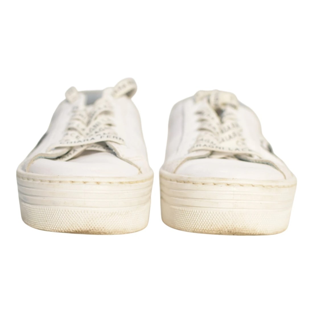 Chiara Ferragni White Leather Sneakers “Flirting” Logo Glitter Flatform 38 US 8 - 7