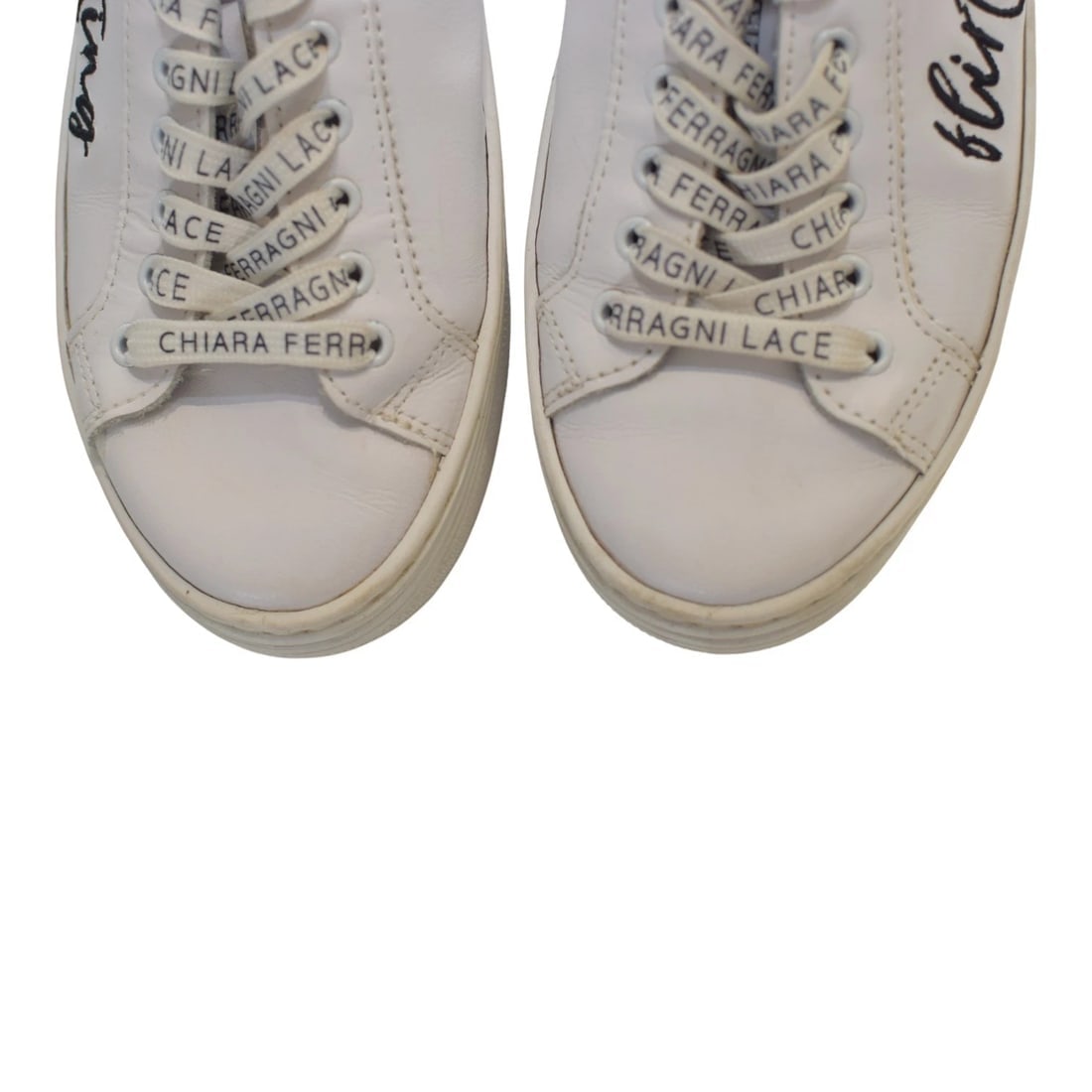 Chiara Ferragni White Leather Sneakers “Flirting” Logo Glitter Flatform 38 US 8 - 8