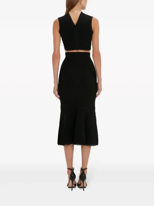 VB Body Victoria Beckham Black Scallop Trim Crop Top & Flared Midi Skirt Set 6 - 2