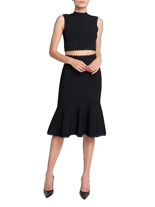 VB Body Victoria Beckham Black Scallop Trim Crop Top & Flared Midi Skirt Set 6 - 3