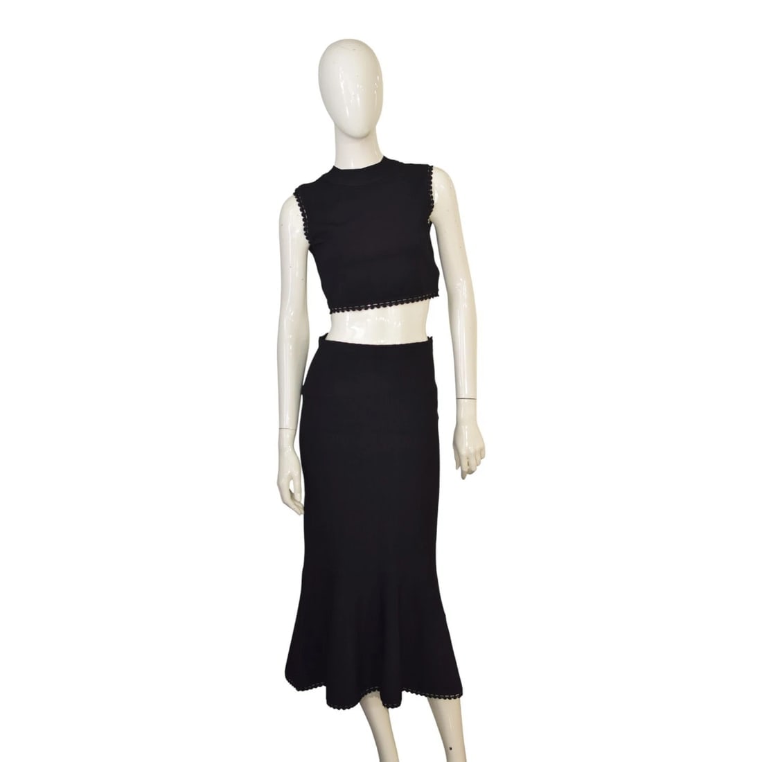 VB Body Victoria Beckham Black Scallop Trim Crop Top & Flared Midi Skirt Set 6 - 5