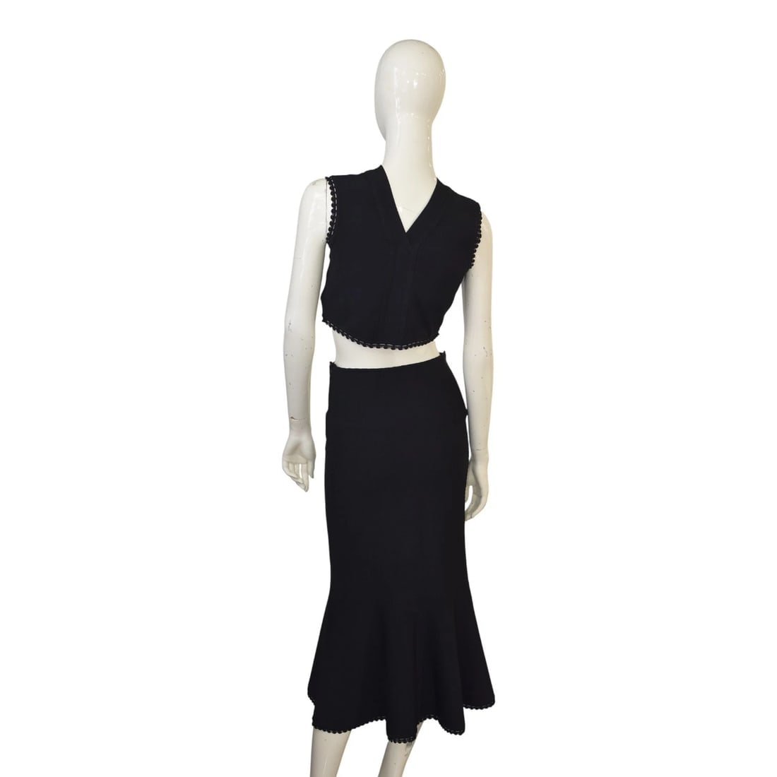 VB Body Victoria Beckham Black Scallop Trim Crop Top & Flared Midi Skirt Set 6 - 6