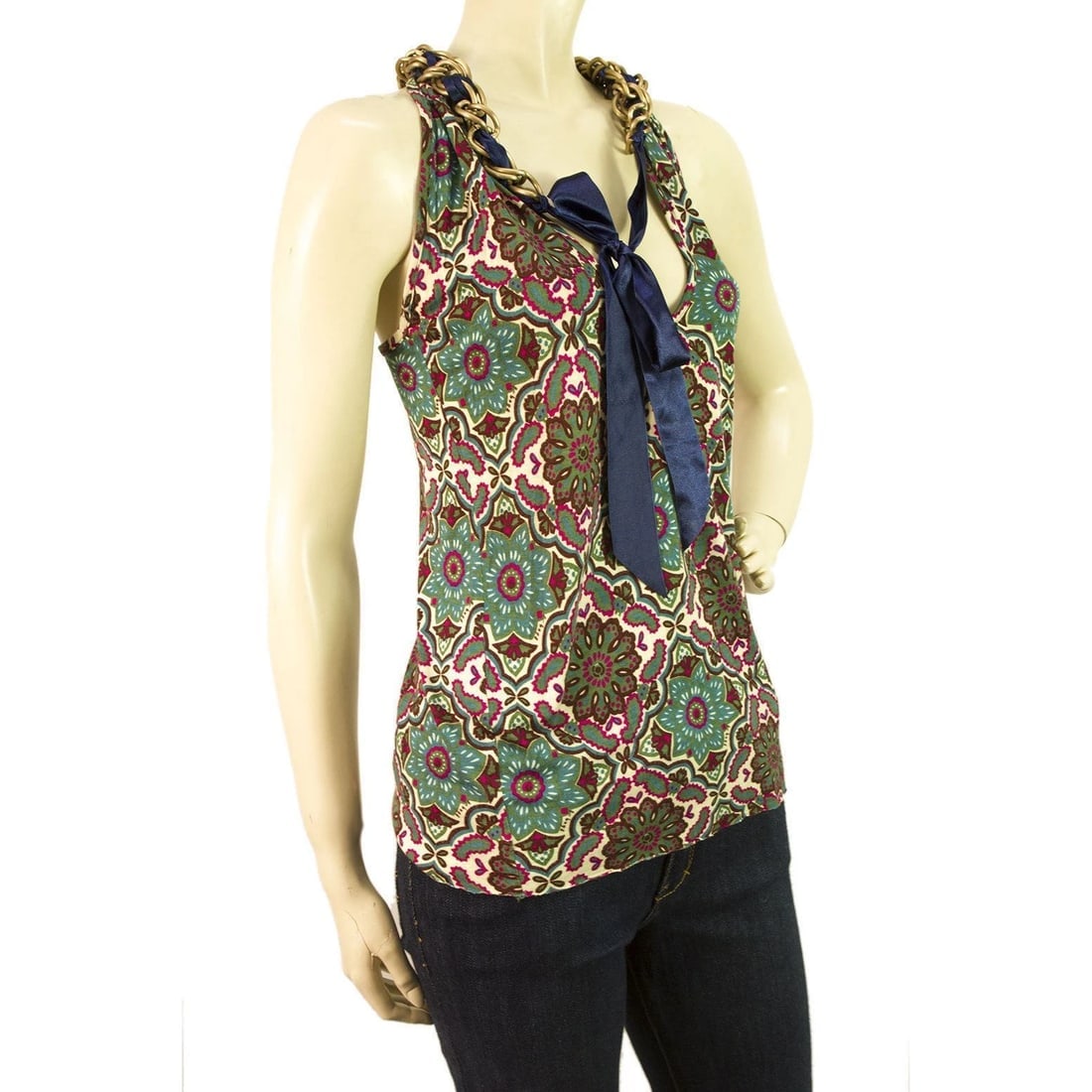 t-bags Los Angeles multicolored floral Cami Top Blouse Sz XS w. Chain - 2