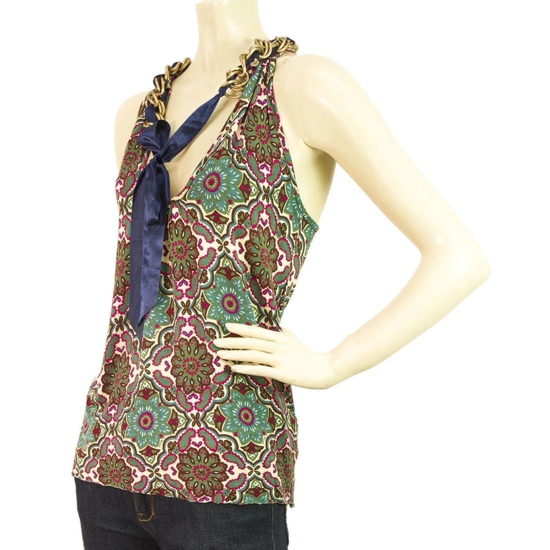 t-bags Los Angeles multicolored floral Cami Top Blouse Sz XS w. Chain - 4