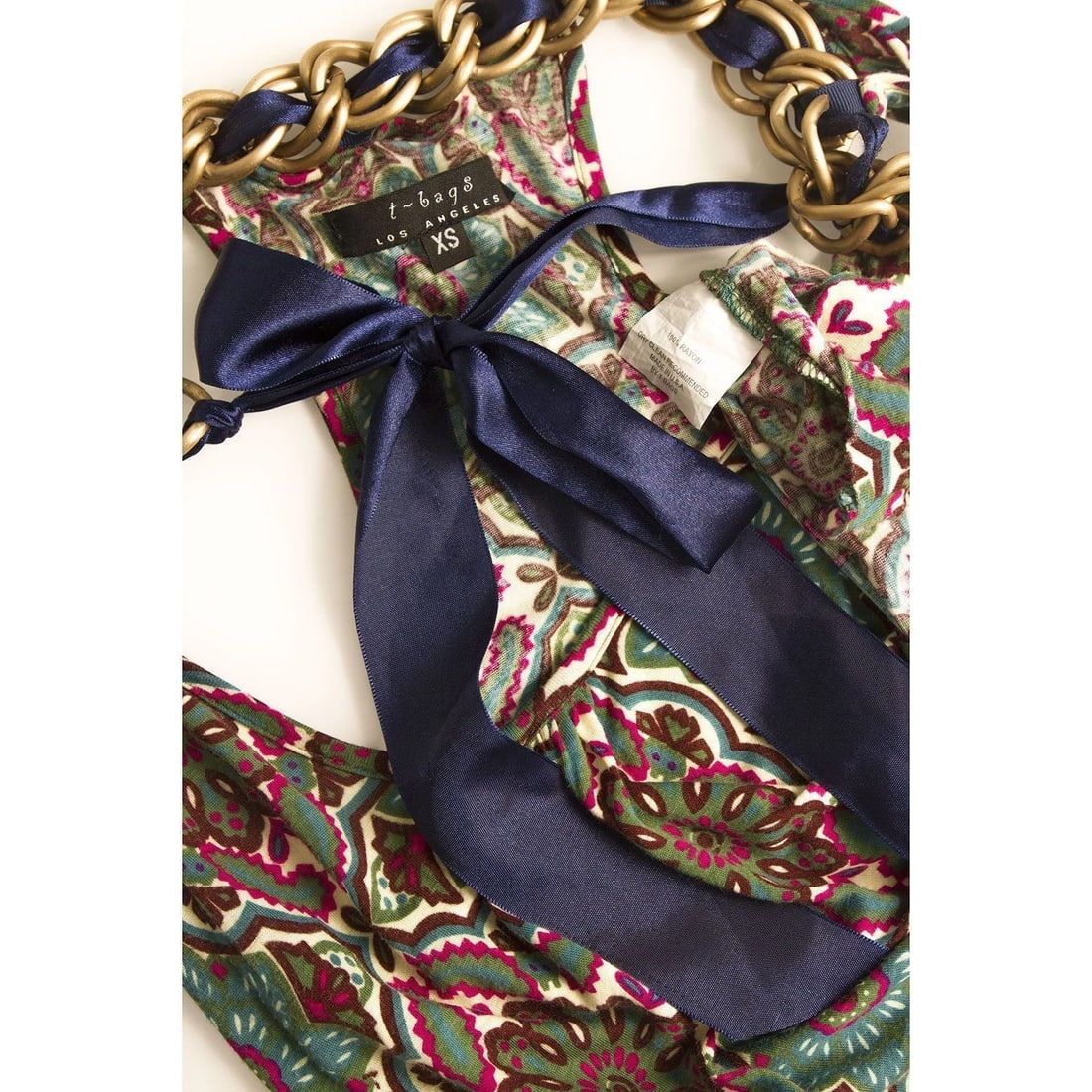 t-bags Los Angeles multicolored floral Cami Top Blouse Sz XS w. Chain - 5