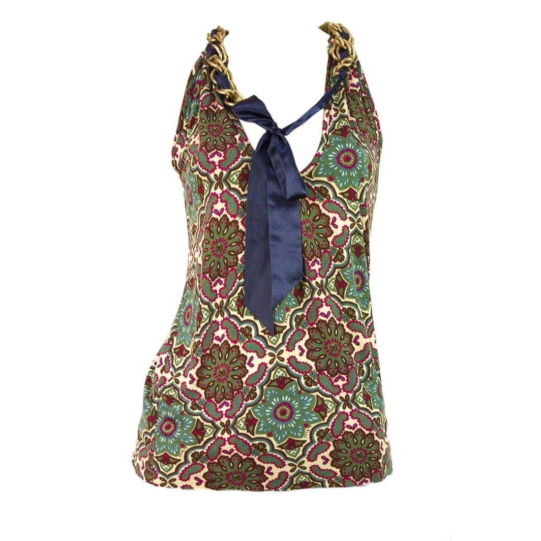 t-bags Los Angeles multicolored floral Cami Top Blouse Sz XS w. Chain - 6