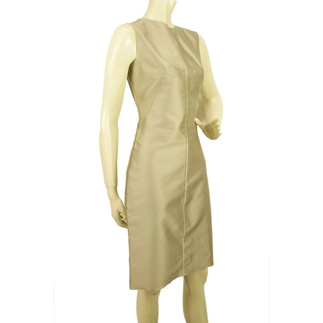 Dolce & Gabbana Metallic Beige Unhemmed Knee Length Sleeveless Tank Dress Sz 42 - 4