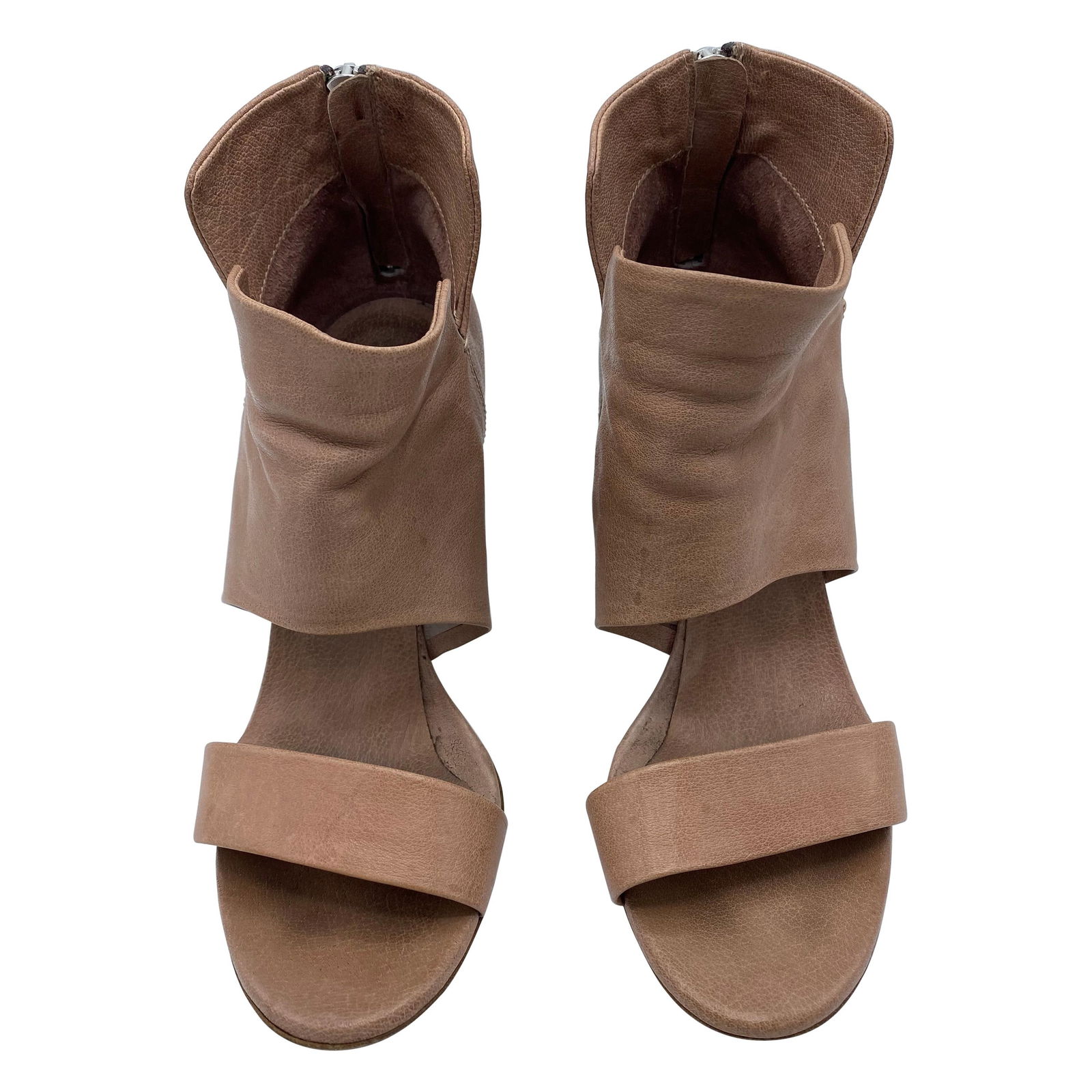 Officine Creative Beige Leather Heel Sandals, Size 39: Product details: The sandals feature sand, tan color leather, open toes and heel height is 3 inches with rear silver tone zip closure. Made in Italy. Reserve: $360.00 