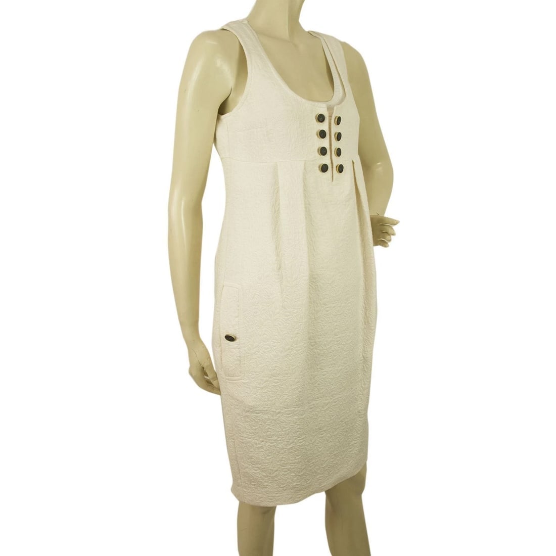 Anna Molinari Mini Length White Cotton Jacquard Tulip Dress Size 40 Black Button - 3