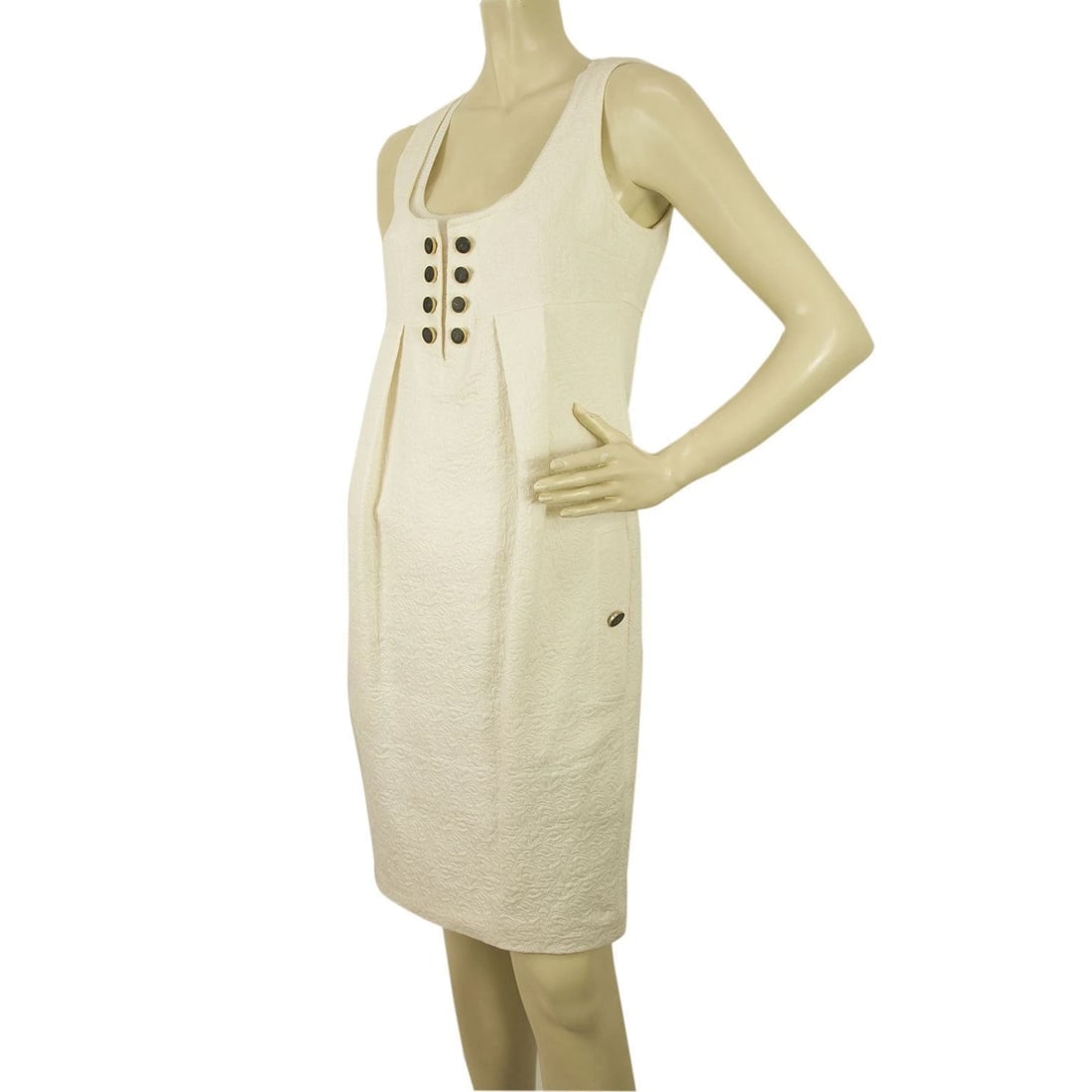 Anna Molinari Mini Length White Cotton Jacquard Tulip Dress Size 40 Black Button - 4
