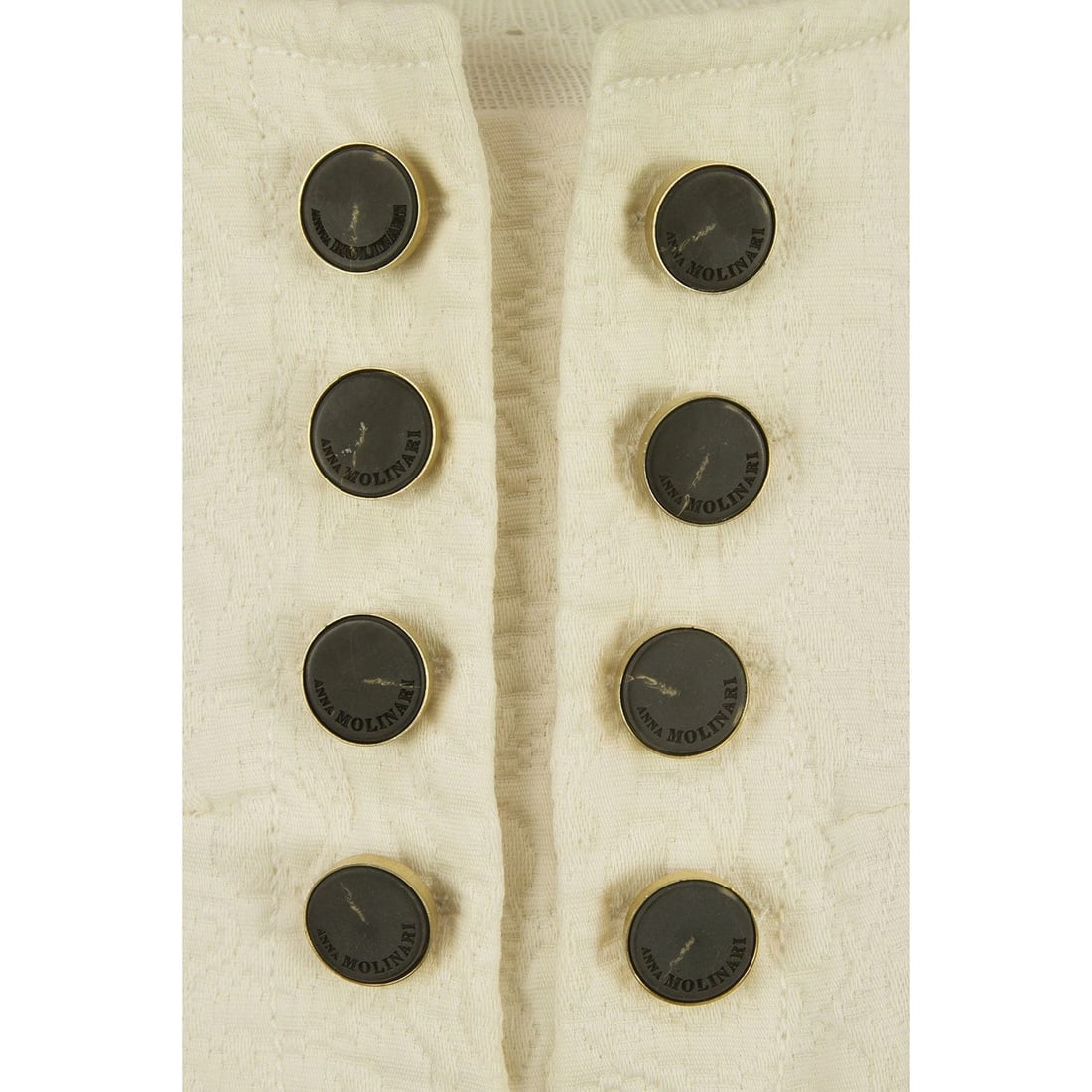 Anna Molinari Mini Length White Cotton Jacquard Tulip Dress Size 40 Black Button - 7