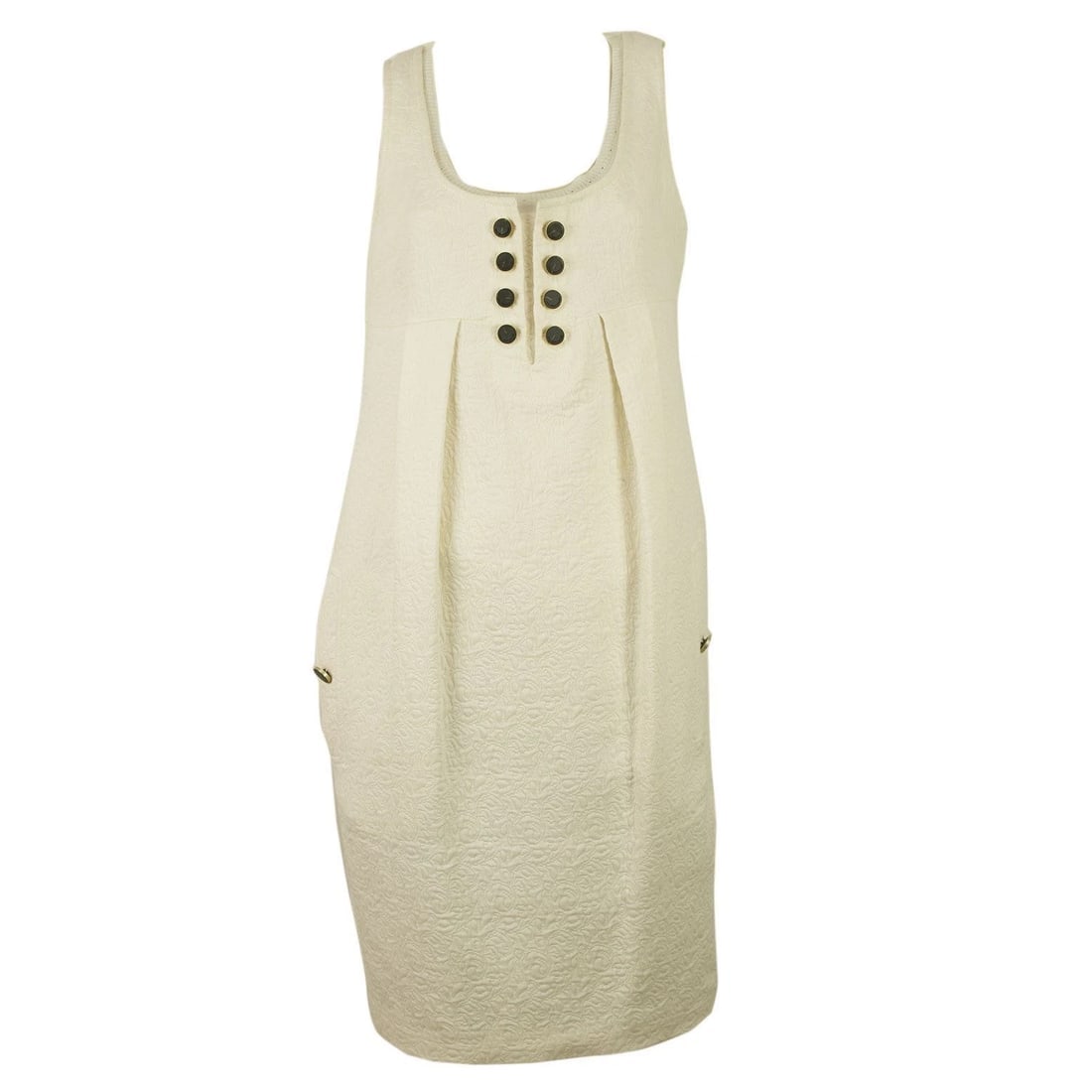 Anna Molinari Mini Length White Cotton Jacquard Tulip Dress Size 40 Black Button - 9