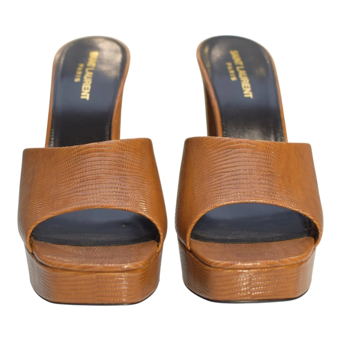 Saint Laurent Boogie 110 lizard-effect caramel brown leather platform YSL mules - 10