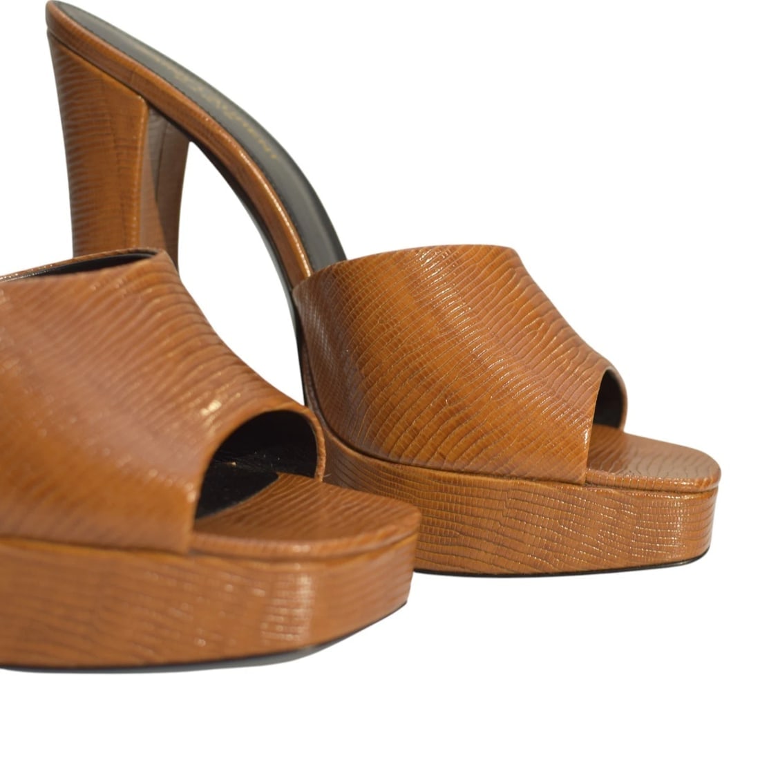 Saint Laurent Boogie 110 lizard-effect caramel brown leather platform YSL mules - 11