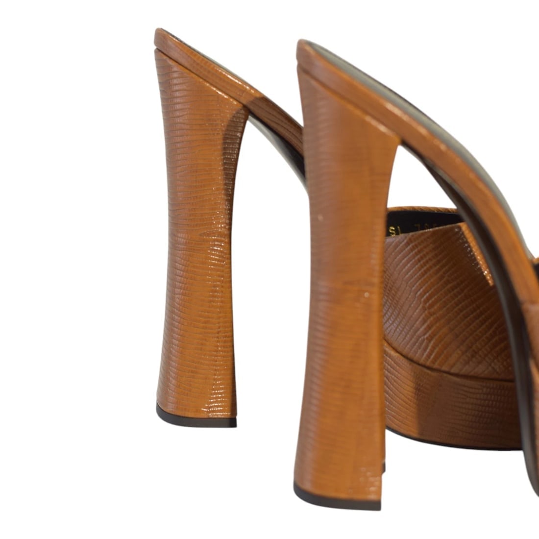 Saint Laurent Boogie 110 lizard-effect caramel brown leather platform YSL mules - 12