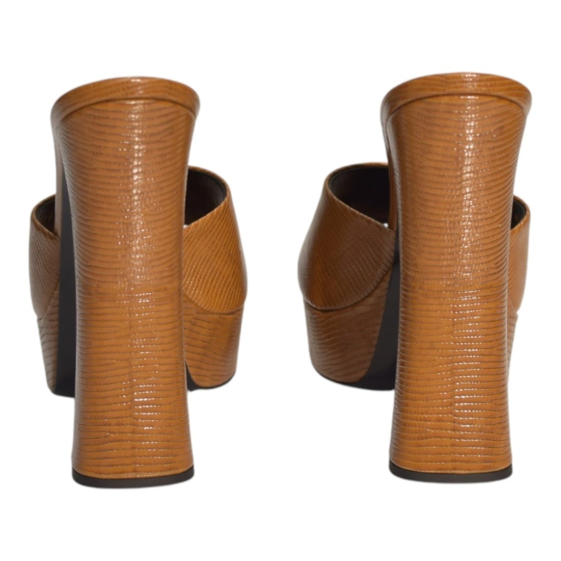 Saint Laurent Boogie 110 lizard-effect caramel brown leather platform YSL mules - 5