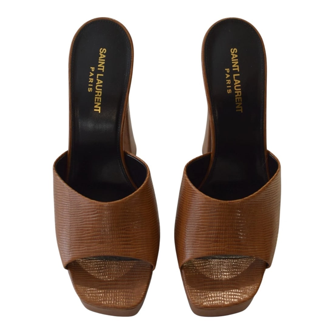 Saint Laurent Boogie 110 lizard-effect caramel brown leather platform YSL mules - 6