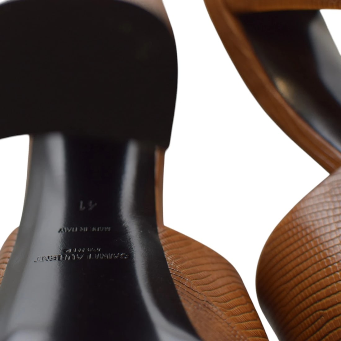 Saint Laurent Boogie 110 lizard-effect caramel brown leather platform YSL mules - 8