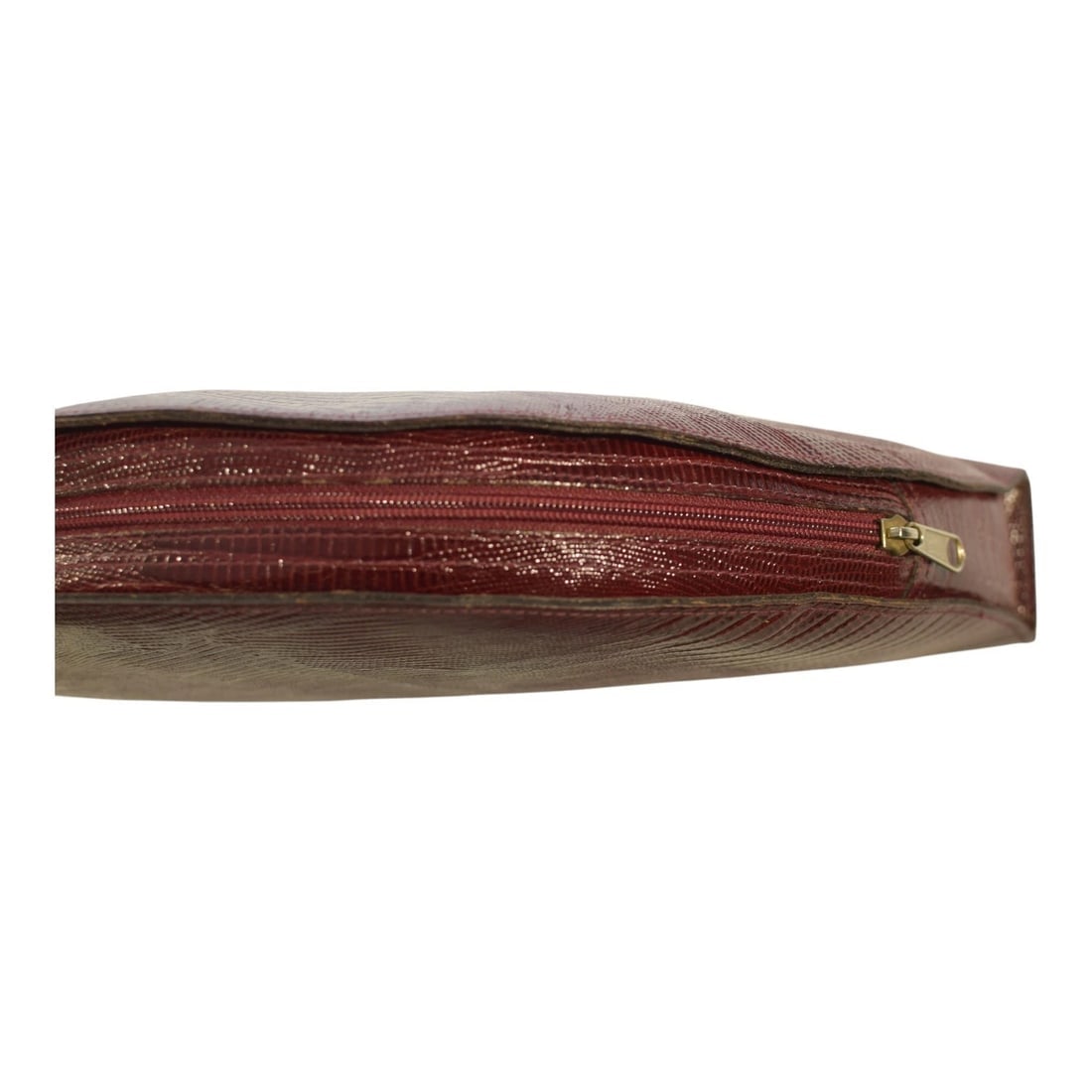 Vergani Vintage Half-Moon Extyra Large Clutch Burgundy Lizard-Embossed Leather - 12
