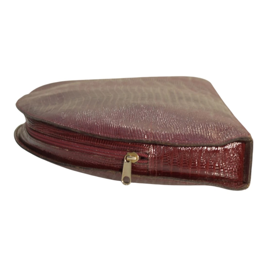 Vergani Vintage Half-Moon Extyra Large Clutch Burgundy Lizard-Embossed Leather - 3