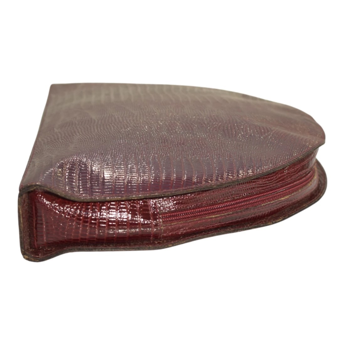Vergani Vintage Half-Moon Extyra Large Clutch Burgundy Lizard-Embossed Leather - 4