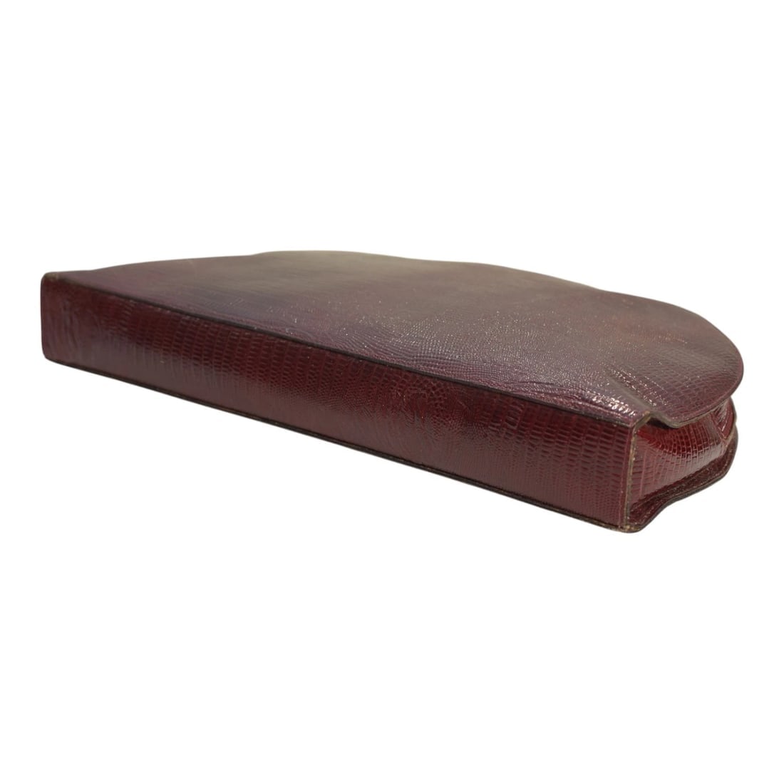 Vergani Vintage Half-Moon Extyra Large Clutch Burgundy Lizard-Embossed Leather - 5