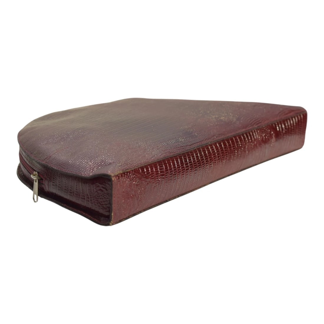 Vergani Vintage Half-Moon Extyra Large Clutch Burgundy Lizard-Embossed Leather - 6