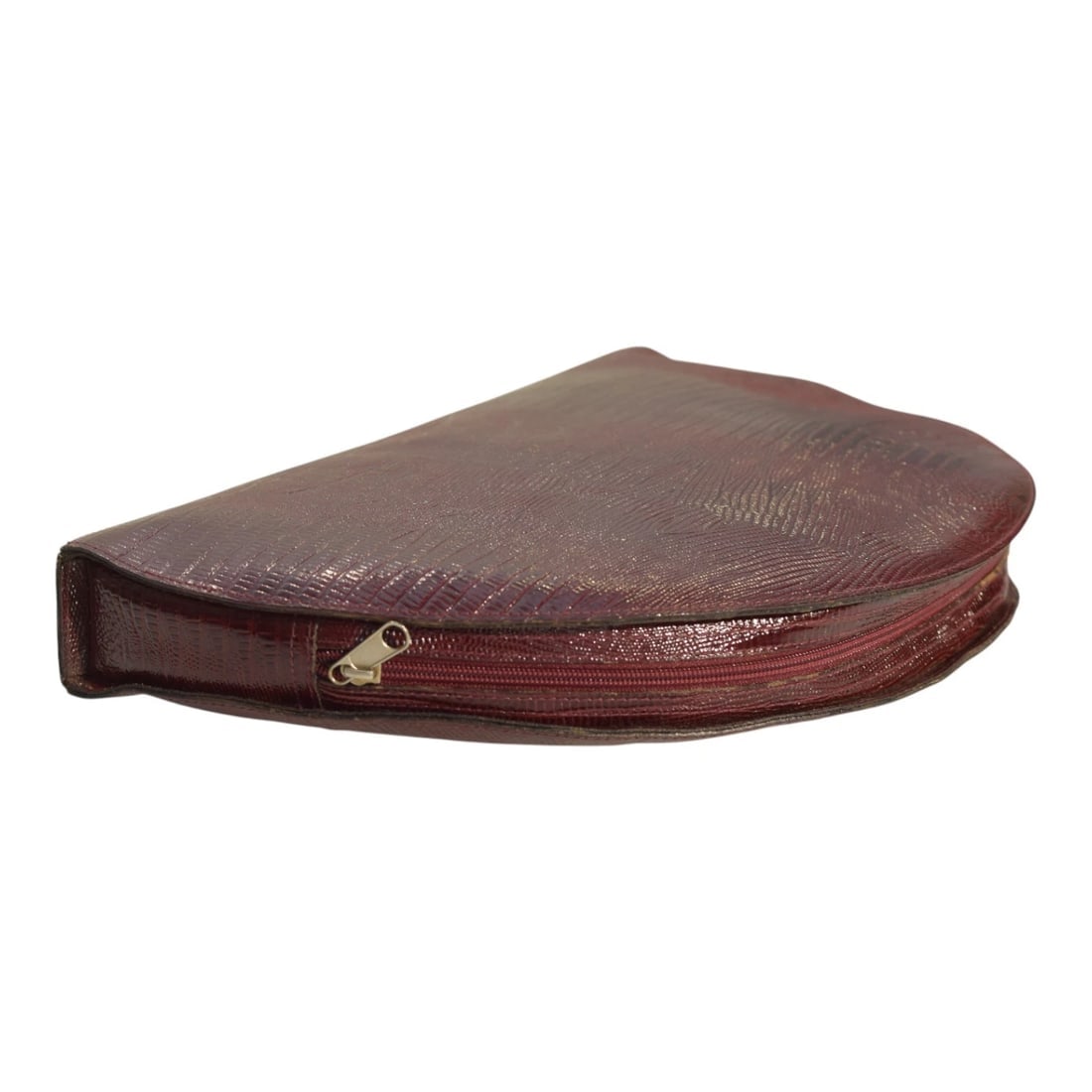 Vergani Vintage Half-Moon Extyra Large Clutch Burgundy Lizard-Embossed Leather - 7