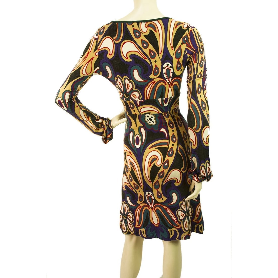 PINKO Caleidoscopic Printed Multicolored Viscose Longsleeve V neck Dress- Sz S - 3