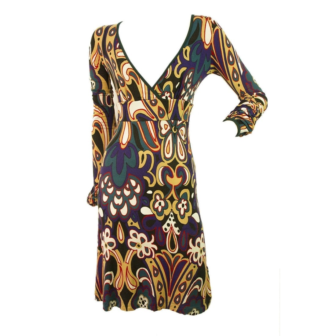 PINKO Caleidoscopic Printed Multicolored Viscose Longsleeve V neck Dress- Sz S - 6