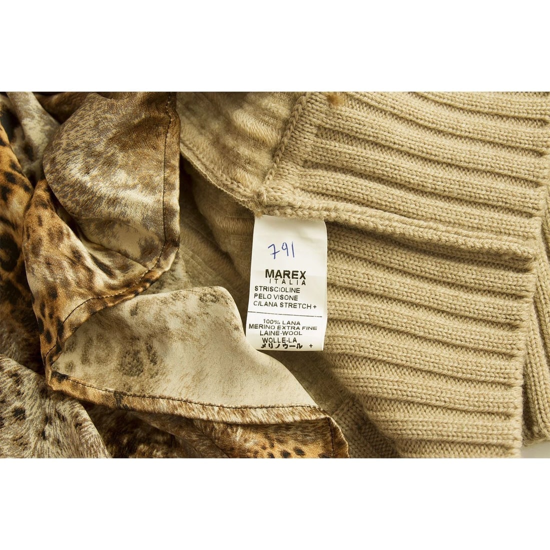 Angelo Marani Beige Wool Vison Fur Long Sleeve Turtle Neck Cardigan - 6