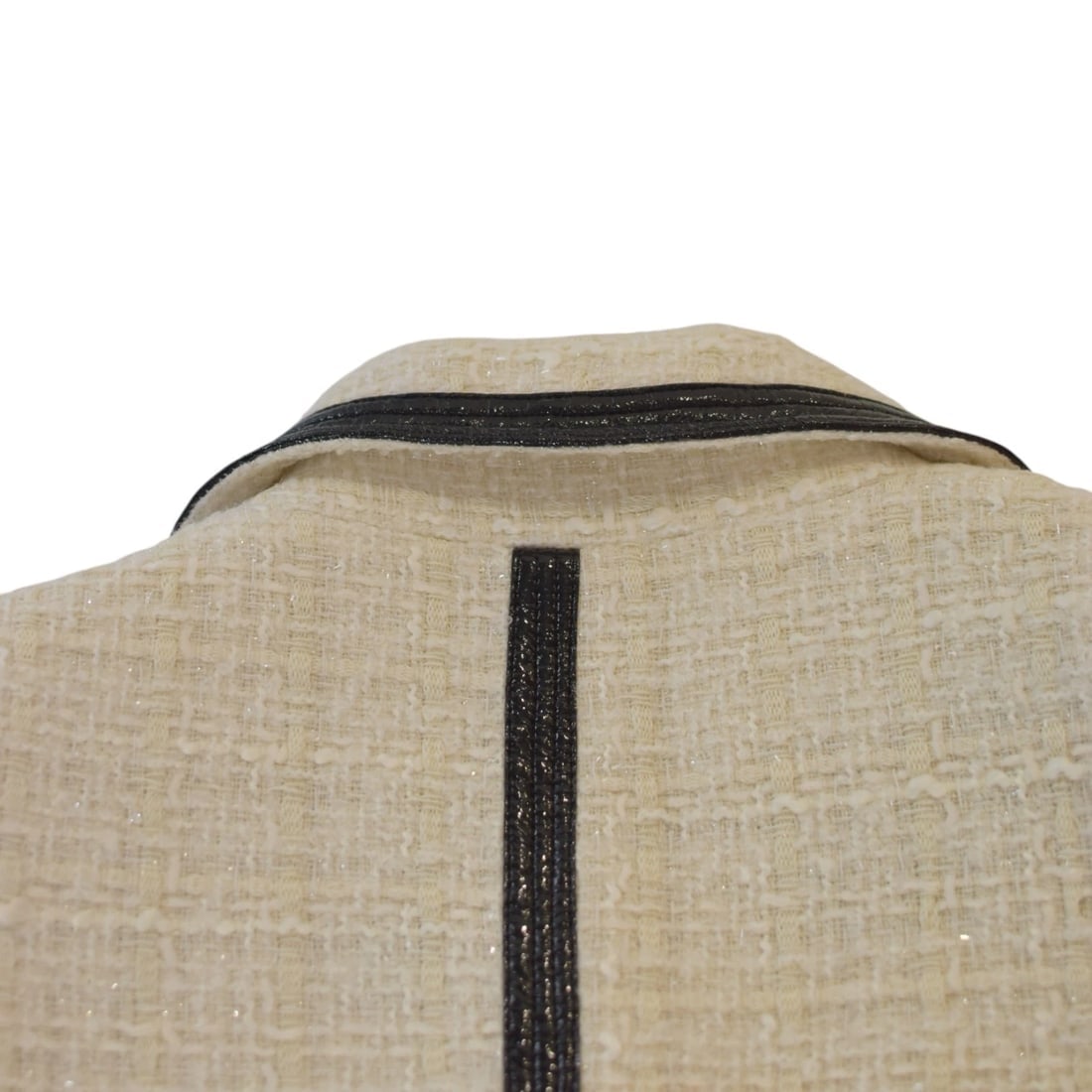 Veronica Beard Cream Tweed Bouclé Blazer with Black Trim – Made in USA, Size 10 - 11