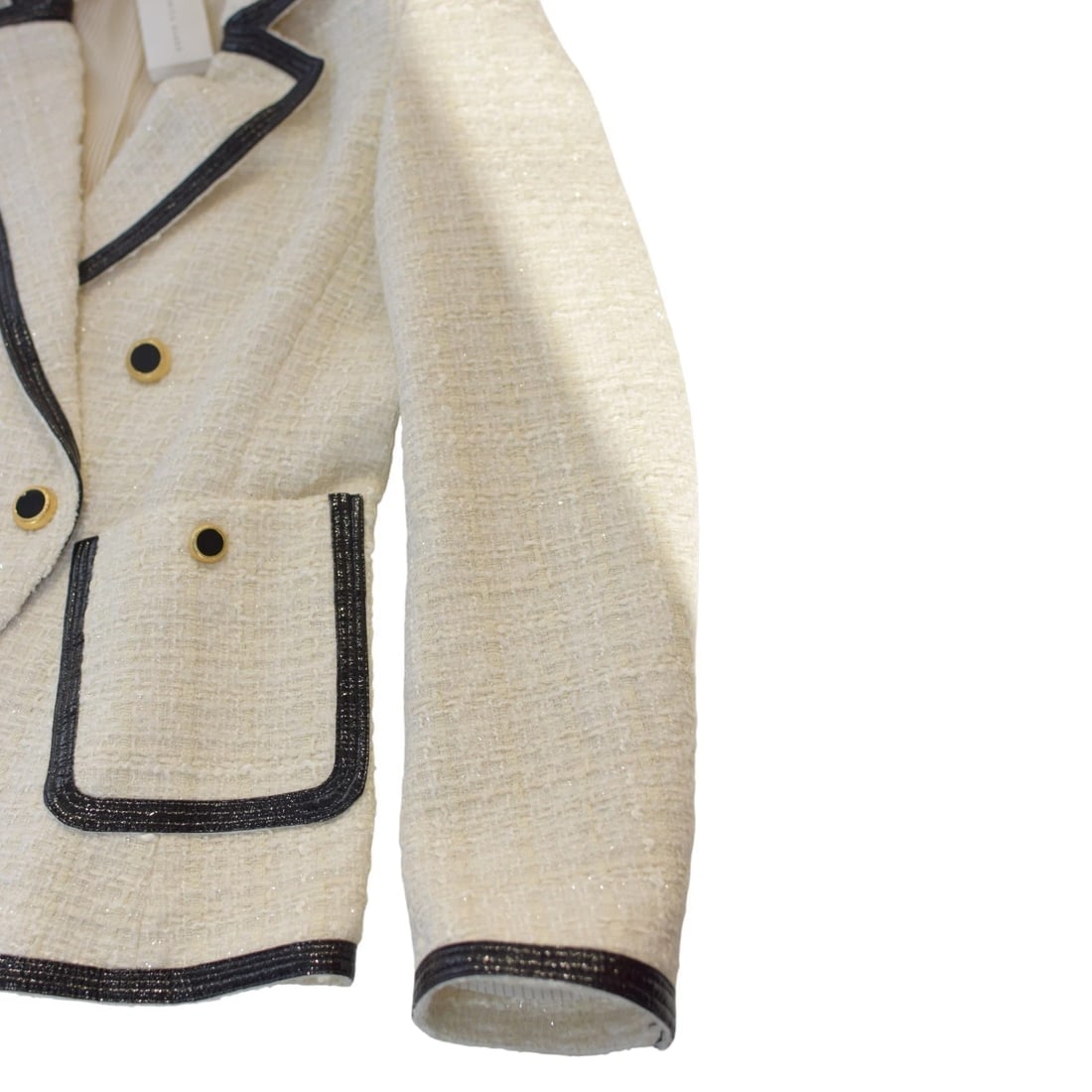 Veronica Beard Cream Tweed Bouclé Blazer with Black Trim – Made in USA, Size 10 - 6
