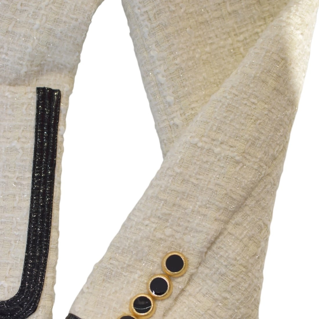 Veronica Beard Cream Tweed Bouclé Blazer with Black Trim – Made in USA, Size 10 - 9