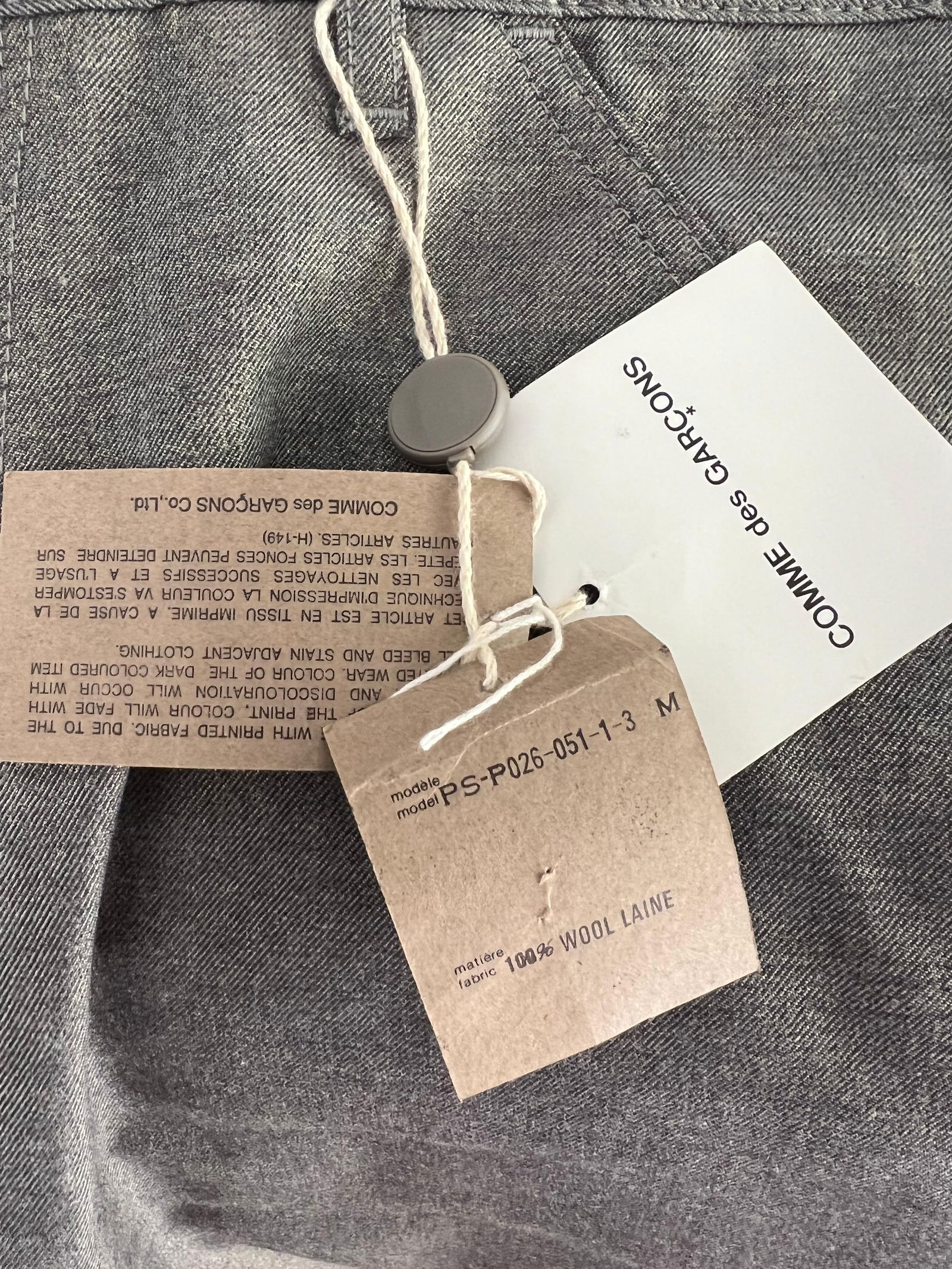 Comme des Garçons Grey Wool Trousers Pants, Size Medium - 13