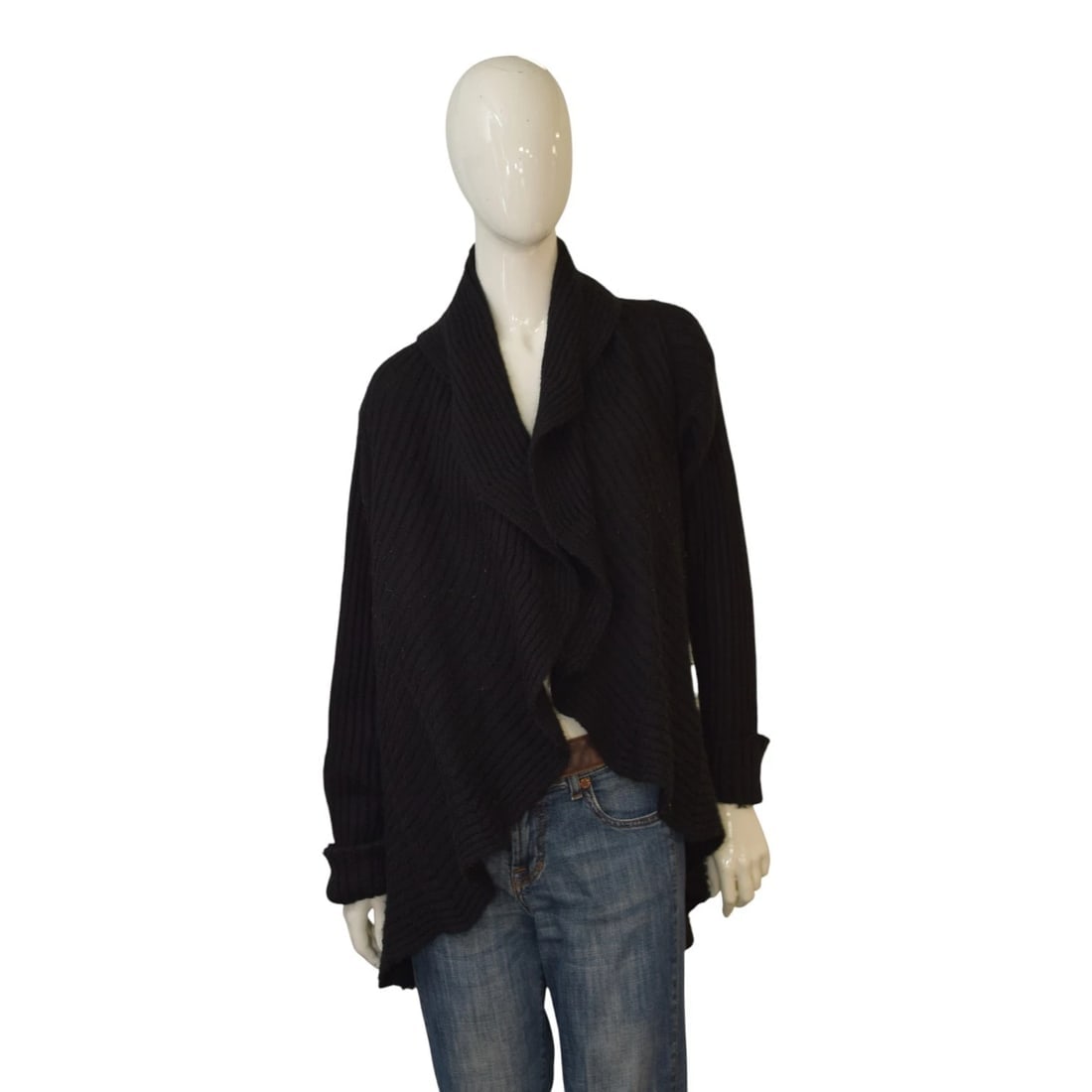 Marina Rinaldi Ribbed Wool Cardigan Sweater Black – Open Front – Size M –Italy: Title:Marina Rinaldi Ribbed Wool Cardigan Sweater Black – Open Front – Size M –Italy Description:Roberto Cavalli Black Gray Fur Silver Shine Knit Cardigan Cardi Jacket sz M Marina Ri