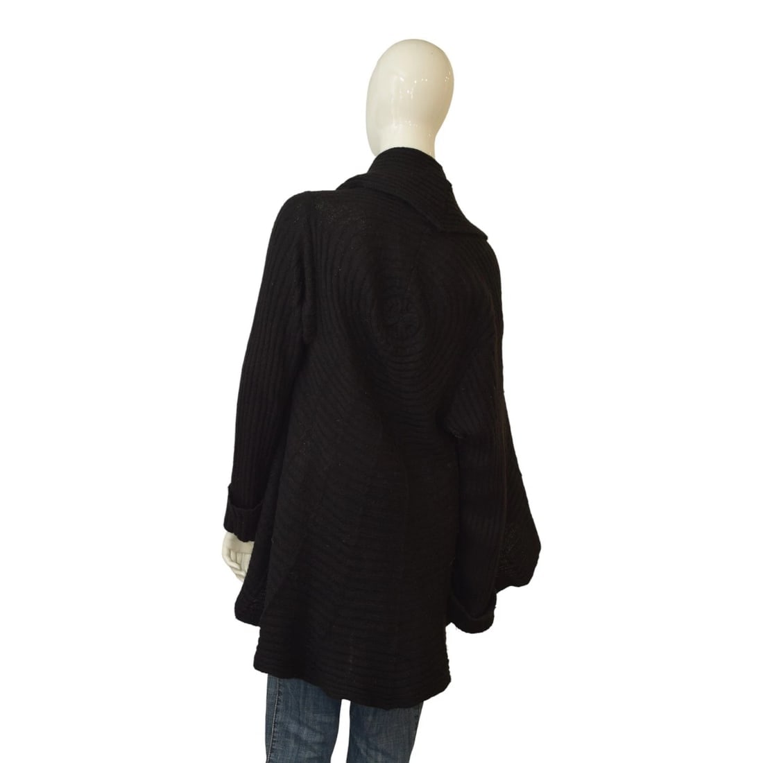 Marina Rinaldi Ribbed Wool Cardigan Sweater Black – Open Front – Size M –Italy - 2