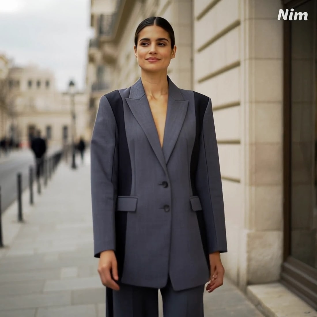 Patrizia Pepe Grey Virgin Wool Blazer & Pants Suit – Italian Designer, Size 44 - 2