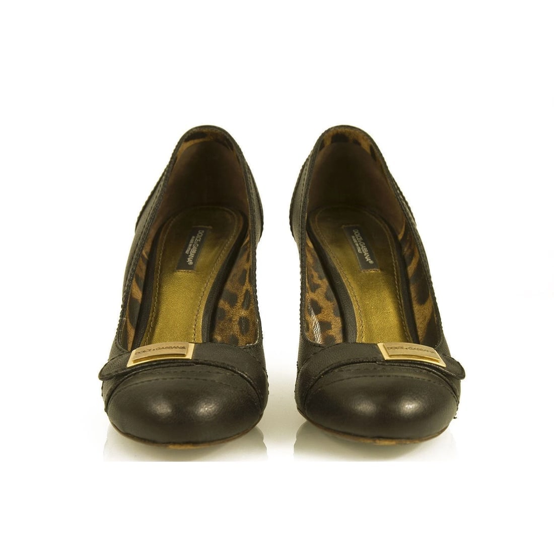 Dolce & Gabbana Dark Brown Leather Pumps Round Toe Wooden Heel sz 37,5 shoes - 2