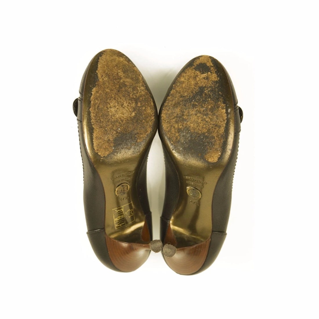 Dolce & Gabbana Dark Brown Leather Pumps Round Toe Wooden Heel sz 37,5 shoes - 7